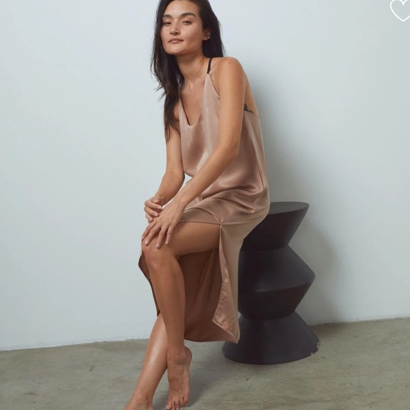 Lunya Washable Silk Slip Dress Tan & Black Small